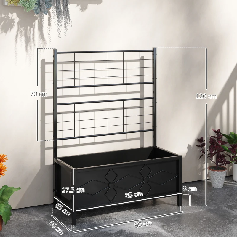 Best Raised Bed for Garden with Trellis, Galvanised Planter Box with Diamond Pattern, Drainage Holes for Vegetables, Herbs and Flowers, 90 x 40 x 120 cm, Black - Image 3