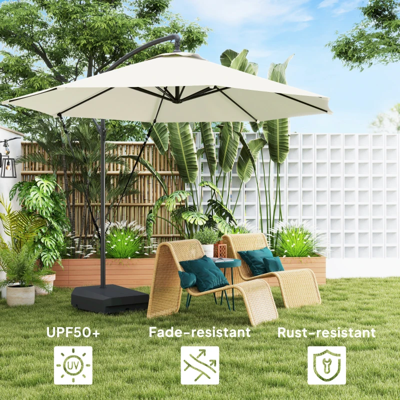 Best 3(m) Garden Cantilever Parasol with Fillable Base, Wind Protection Strap, Cover, Round Banana Hanging Umbrella with Crank Handle and Tilt, Patio Umbrella for Outdoor Sun Shade, UPF50+, Cream - Image 6