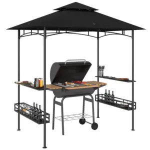 Best 150 x 240cm BBQ Grill Gazebo, with Shelves - Grey