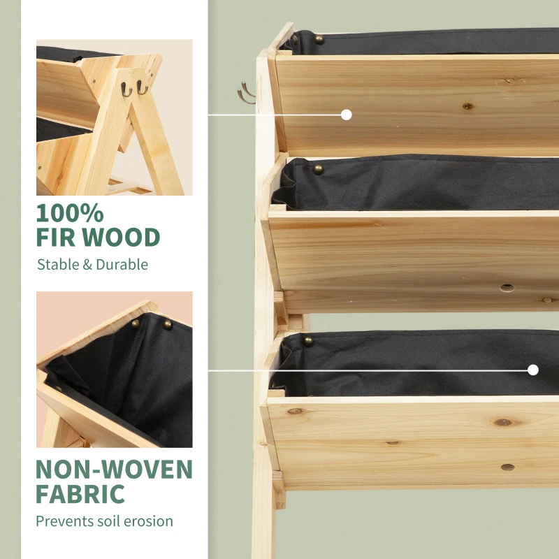 Best 3 Tier Raised Beds for Garden, Wooden Planter Boxes with Clapboard and Hooks, 142L, 120 x 68 x 80cm - Image 4