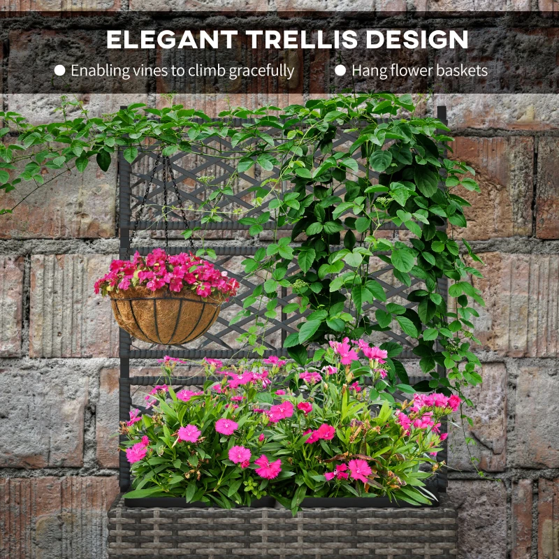 Best 22L Garden PE Rattan Planter with Trellis, Free Standing Flower Raised Bed with Two Plant Boxes for Garden, Garden Planter for Climbing Plants, 57cm x 30cm x 107cm, Mixed Grey - Image 6