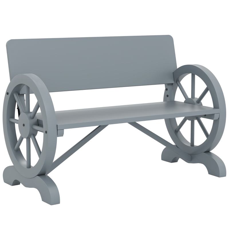 Best Fir Wood 2-Seater Outdoor Garden Wagon Wheel Bench, Grey - Image 10