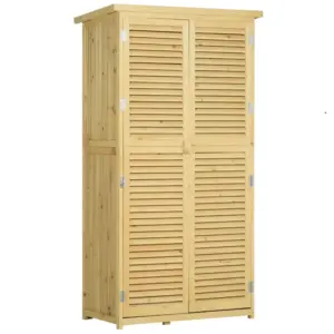 Best 87 x 47 x 160cm Wooden Garden Shed, Sheds & Outdoor Storage with Asphalt Roof and 2 Lockable Doors, Natural