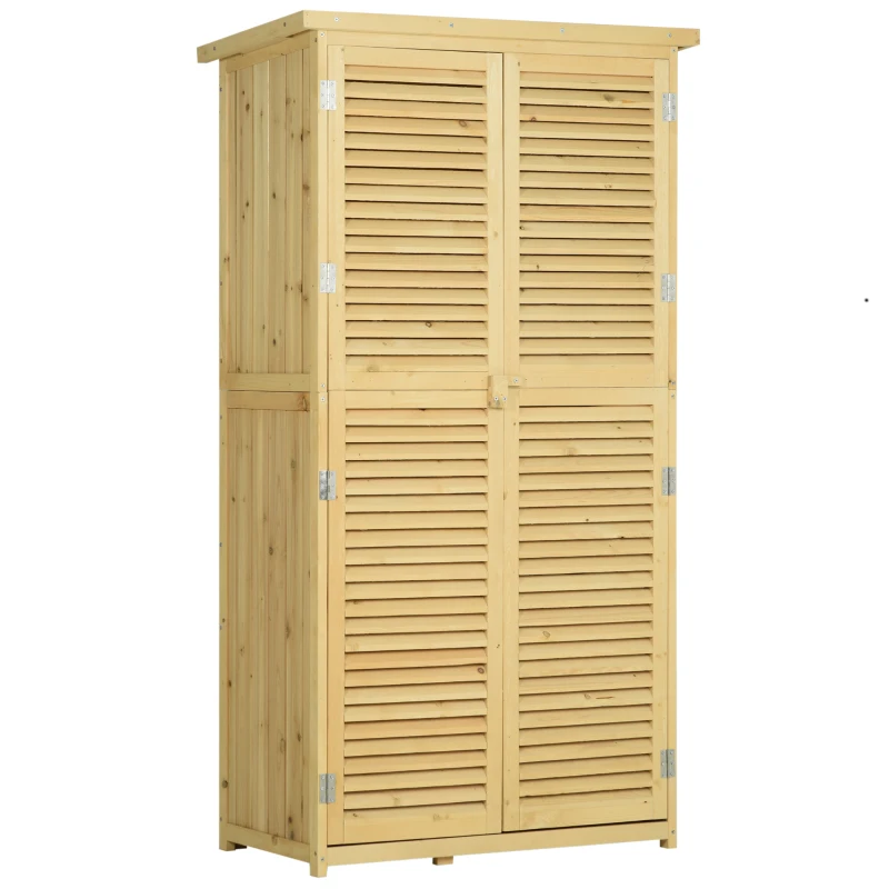 Best 87 x 47 x 160cm Wooden Garden Shed, Sheds & Outdoor Storage with Asphalt Roof and 2 Lockable Doors, Natural