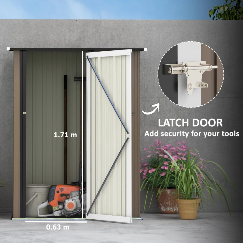 Best 5ft x 3ft Metal Garden Storage Shed, Outdoor Tool Shed with Sloped Roof, Lockable Door for Tools, Equipment, Brown - Image 5