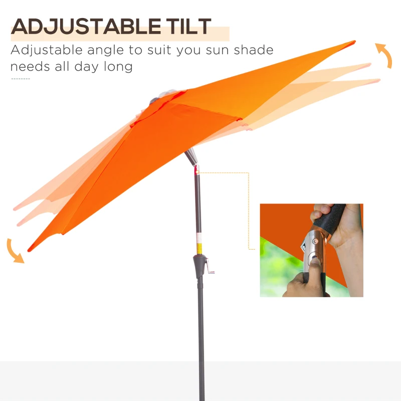 Best 2.6M Garden Parasol Umbrella with Tilt and Crank, Outdoor Sun Parasol Sunshade Shelter with Aluminium Frame, Orange - Image 4