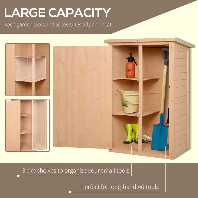 Best Wooden Small Shed, Garden Storage Shed with Shelves and Bolt Latch, 75L x 56W x115H cm, Natural - Image 4