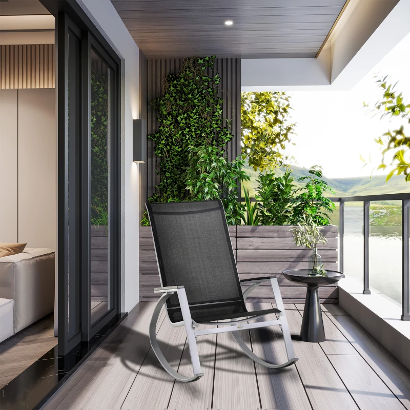 Best Rocking Chair Sun Lounger Garden Seat Patio High Back Texteline Black - Image 7