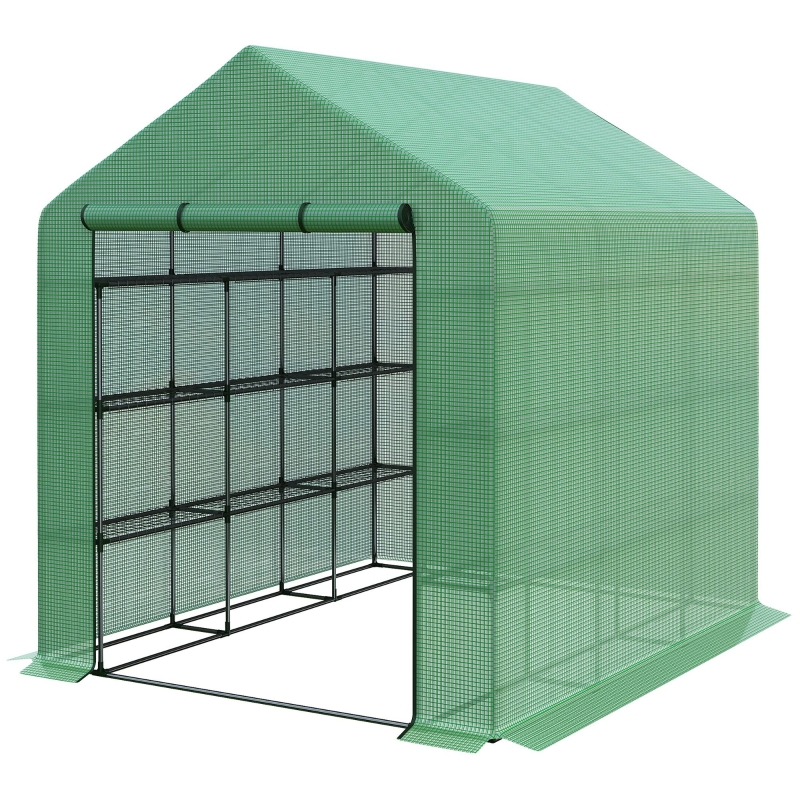 Best Walk-in Greenhouse with 4 Tier 24 Shelves, Portable Grow House with Roll-up Zipped Door, 244 x 180 x 210cm, Green - Image 12