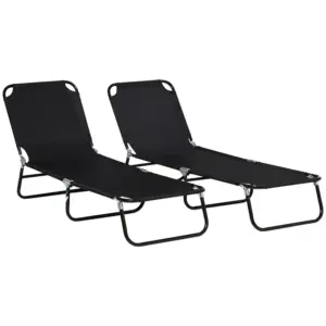 Best Set of Two Metal Frame Folding Sun Loungers - Black