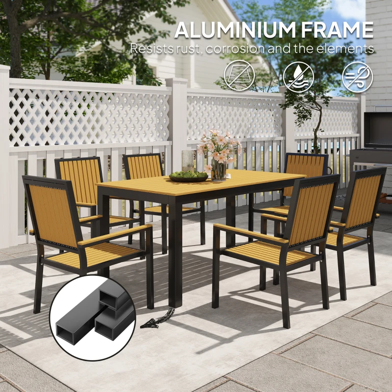 Best 6 Seater Garden Dining Set with Stackable Chairs, Aluminium Frame, Rectangular Plastic Top, Garden Furniture Set, Outdoor Dining Table and Chairs for Patio, Balcony, Poolside, Nature Wood - Image 4