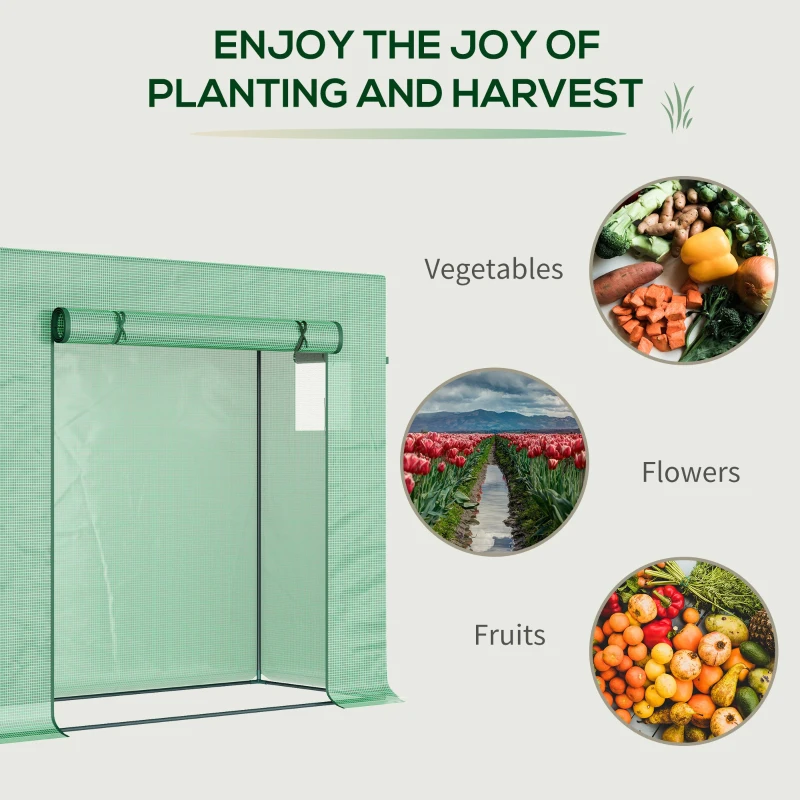 Best Small Walk-in Garden Greenhouse with Steel Frame, Large Roll-up Door and Windows, 200Lx76Wx168Hcm, Green - Image 7