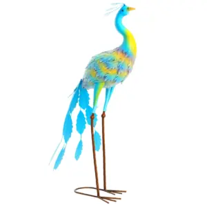 Best Peacock Garden Statue, Standing Garden Ornament, Metal Garden Gift with Stakes for Patio Pond Landscape Decoration, Multi-Colour