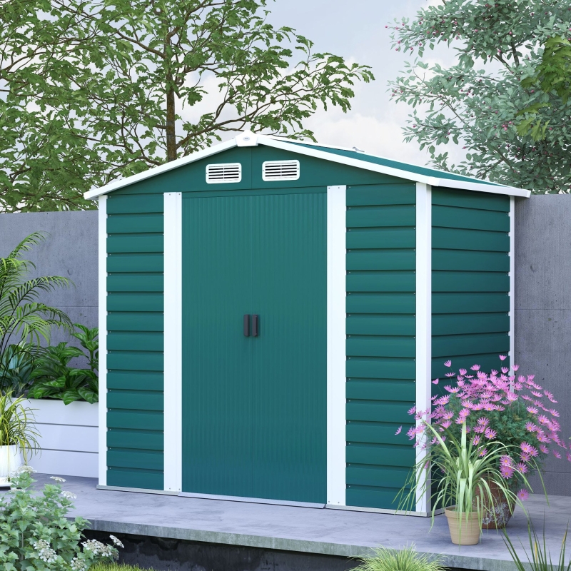 Best 7 x 4ft Garden Shed, Easy to Assemble, Upgraded Galvanised Steel Frame with Foundation Kit, Double Doors with Lock, Outdoor Metal Shed with Vents and Gloves, Garden Storage Shed, Green - Image 9