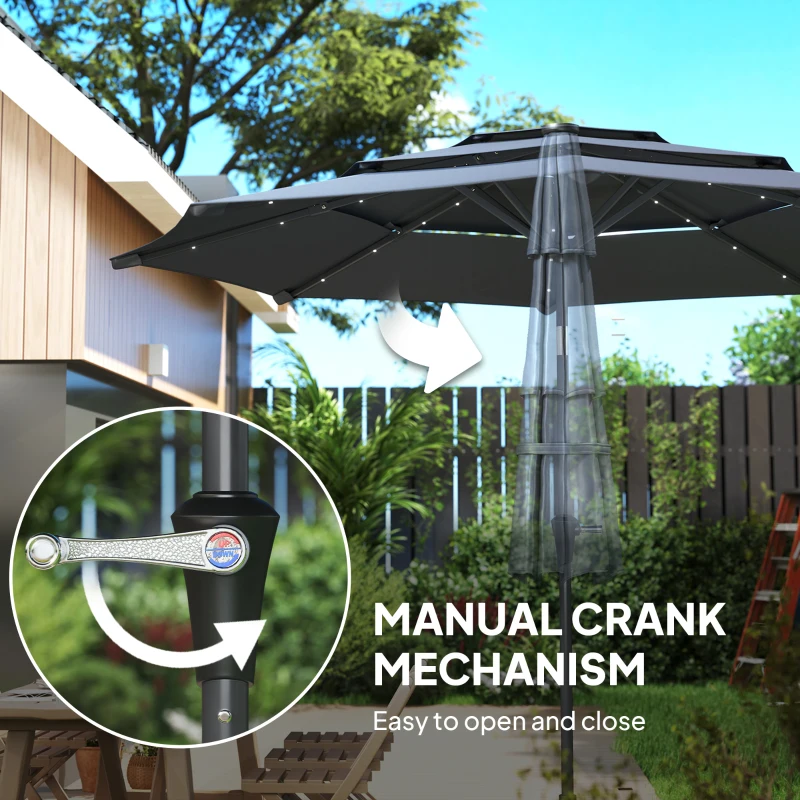 Best 3-Tier Garden Parasol with Solar LED Lights, UPF 30+, Tilt Mechanism & Crank Handle, for Market Terrace, Dark Grey - Image 8