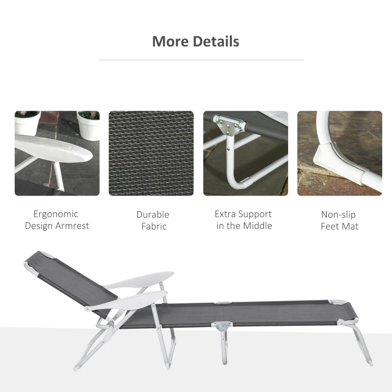 Best Foldable Sun Lounger, Outdoor 4 Level Adjustable Backrest Reclining Lounge Chair with Armrests for Patio, Garden, Dark Grey - Image 5