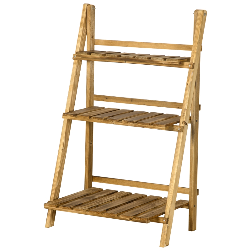 Best Wooden Folding Flower Pot Stand 3 Tier Garden Planter Display Ladder Gardener Storage Shelves Rack Herb Holder (60L x 37W x 93H cm) - Image 11