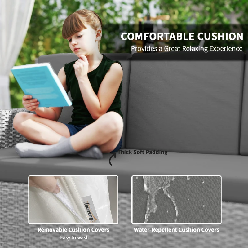 Best Seven-Piece Rattan Garden Sofa Set, with Expanding Table - Light Grey - Image 7