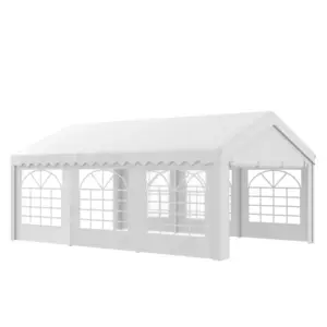 Best 6m x 4m Garden Gazebo, Galvanised Marquee Party Tent with Removable Sides and Windows for Parties, Wedding and Events, White