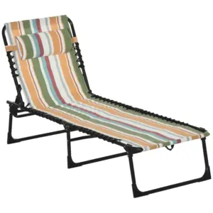 Best Folding Sun Lounger Beach Chaise Chair Garden Reclining Cot Camping Recliner with 4 Position Adjustable Multicolored
