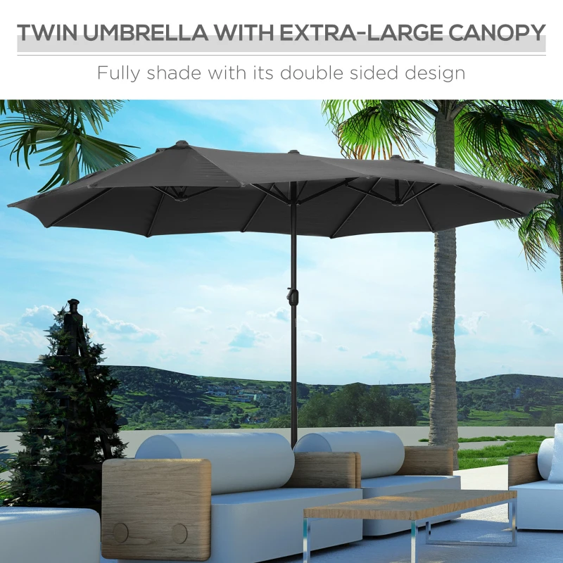 Best 4.6M Sun Umbrella Canopy Double-sided Crank Sun Shade w/ Cross Base Grey - Image 4
