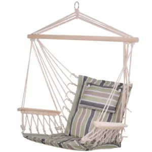 Best Garden Outdoor Hanging Hammock Chair Thick Rope Frame Wooden Arms Safe Wide Seat Garden Outdoor Spot Stylish Multicoloured stripes