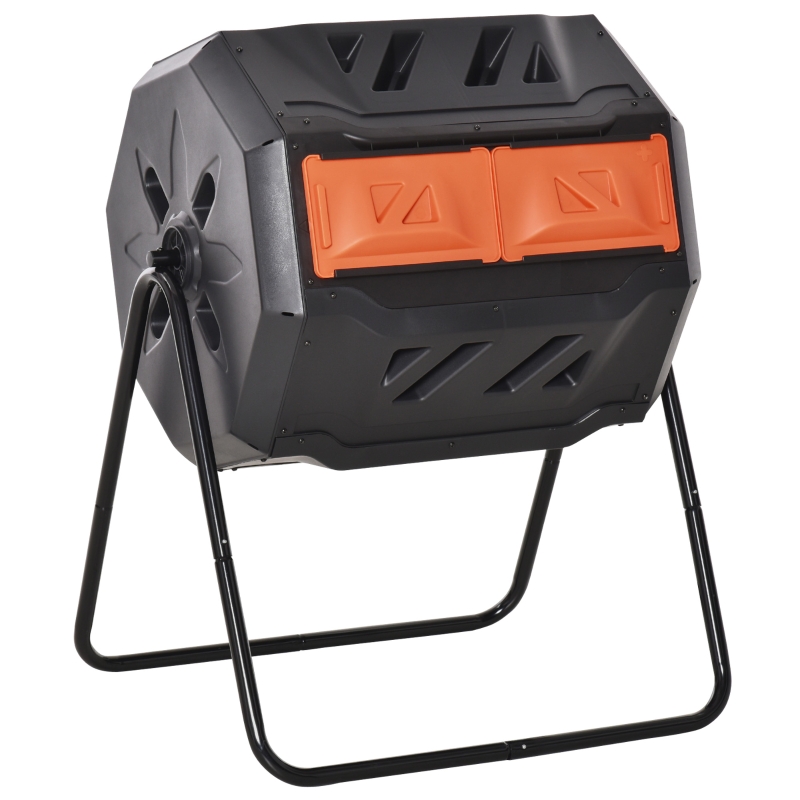 Best 160L 360° Rotating Dual Chamber Composter - Orange - Image 11