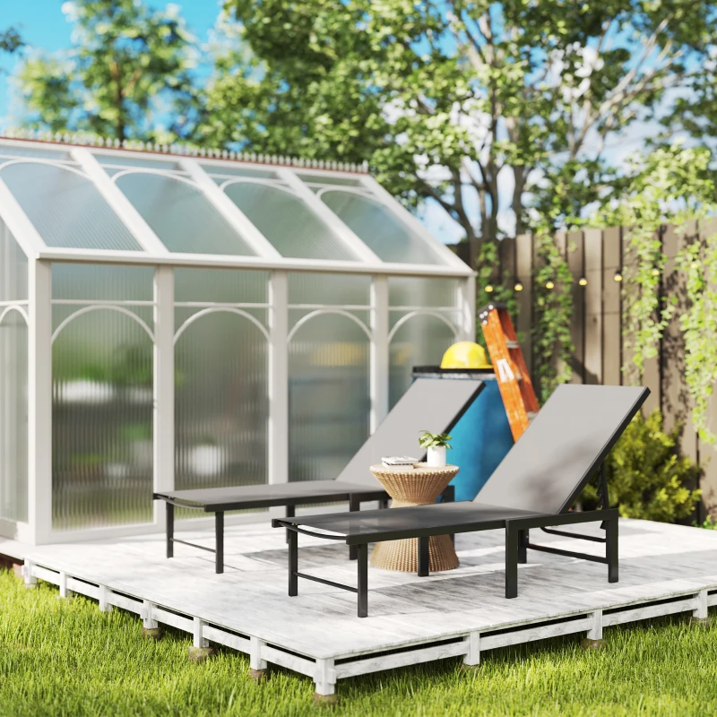 Best Set of Two Reclining Sun Loungers - Grey - Image 7