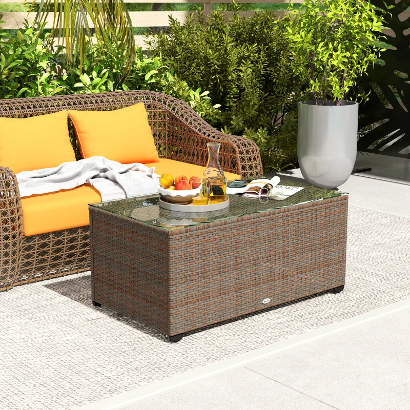 Best 90 x 50cm Glass-Top Rattan Side Table - Brown - Image 2