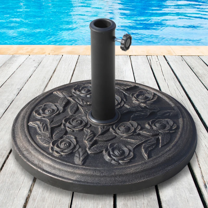 Best 9kg Garden Parasol Base, Round Resin Cast Iron Effect Sun Umbrella Base, Outdoor Umbrella Stand for 38mm or 48mm Outdoor Umbrella Poles, Bronze Tone - Image 2