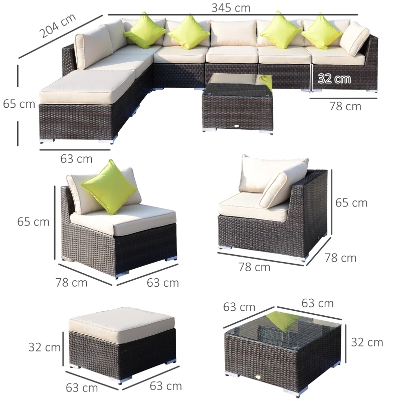 Best 8 Pieces PE Rattan Corner Sofa Set with Thick Cushions, Aluminium Outdoor Rattan Garden Furniture Set with Glass Top Table, No Assembly Required, Mixed Brown - Image 3