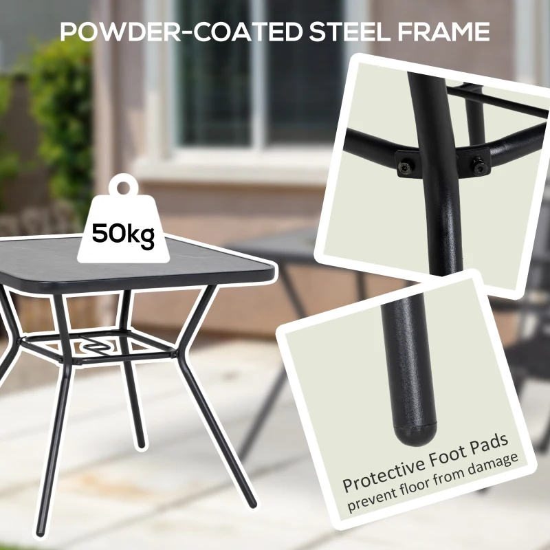 Best Square Outdoor Table, Patio Bistro Coffee Table with Faux-marbled Top and 42mm Umbrella Hole for Garden - Image 6