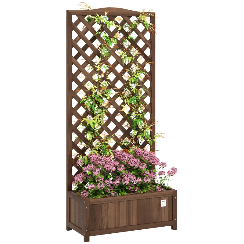 Best 53L Garden Wooden Planter Box with Trellis Free Standing Flower Raised Bed with Lattice for Climbing Plants, 76cm x 36cm x 170cm, Dark Brown