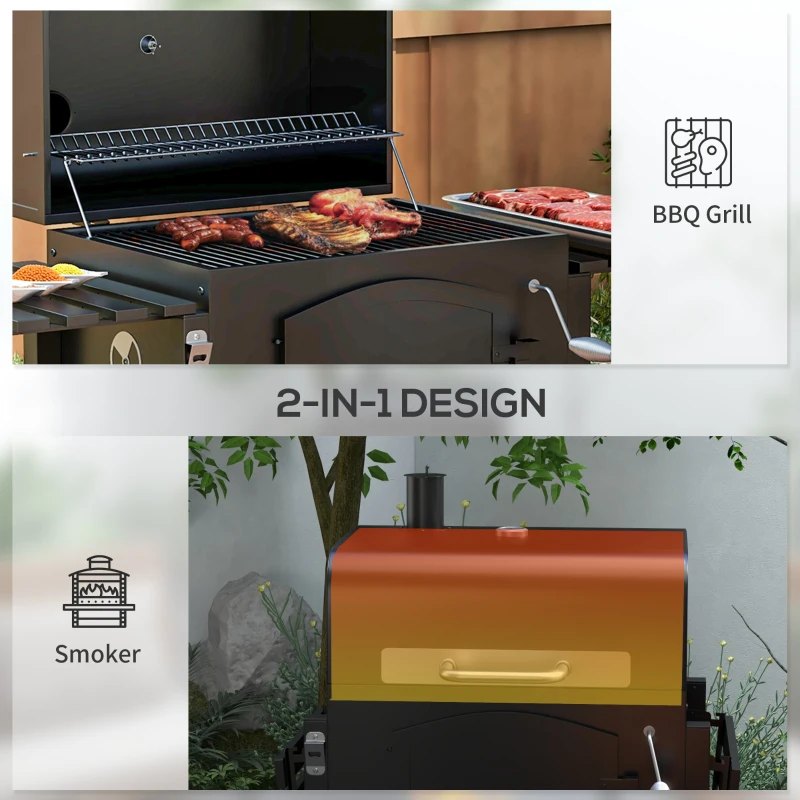 Best Charcoal Barbecue Grill Trolley Garden Smoker with Shelves, Adjustable Height, Thermometer on Lid, Opener and Wheels - Image 4