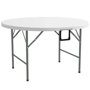 Best Φ122 Folding Garden Table, Outdoor HDPE Round Picnic Table for 6, Patio Table with Metal Frame, White