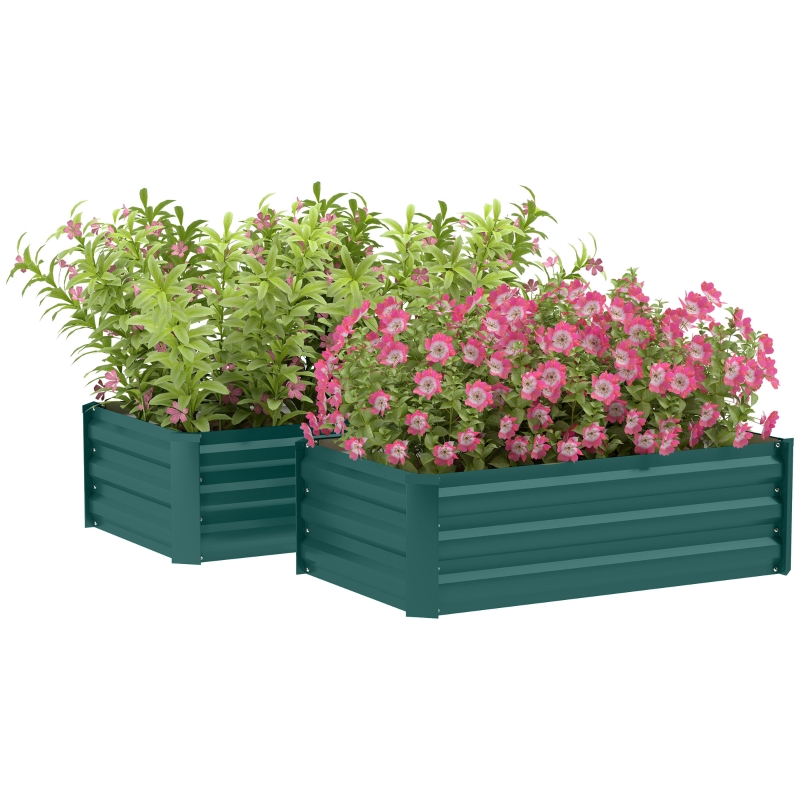 Best Set of Two 60 x 100cm Galvanised Steel Planters, Green - Image 10