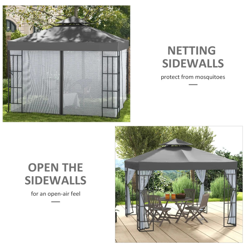 Best 3 x 3(m) Patio Gazebo Canopy Garden Pavilion Tent Shelter with 2 Tier Roof and Mosquito Netting, Steel Frame, Grey - Image 6