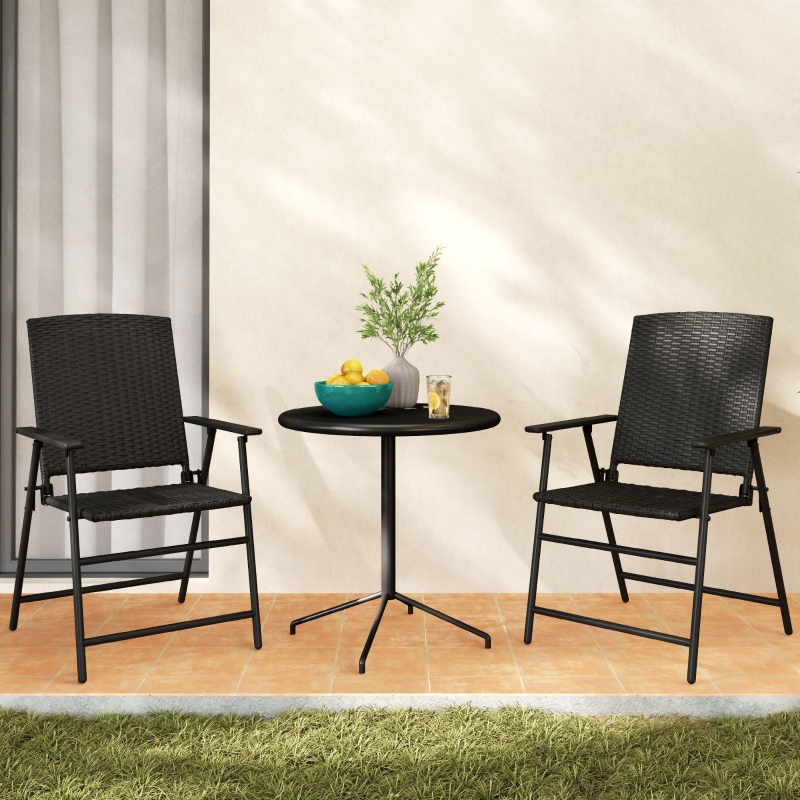 Best Set of Two Folding Rattan Seat Chairs - Black - Image 10