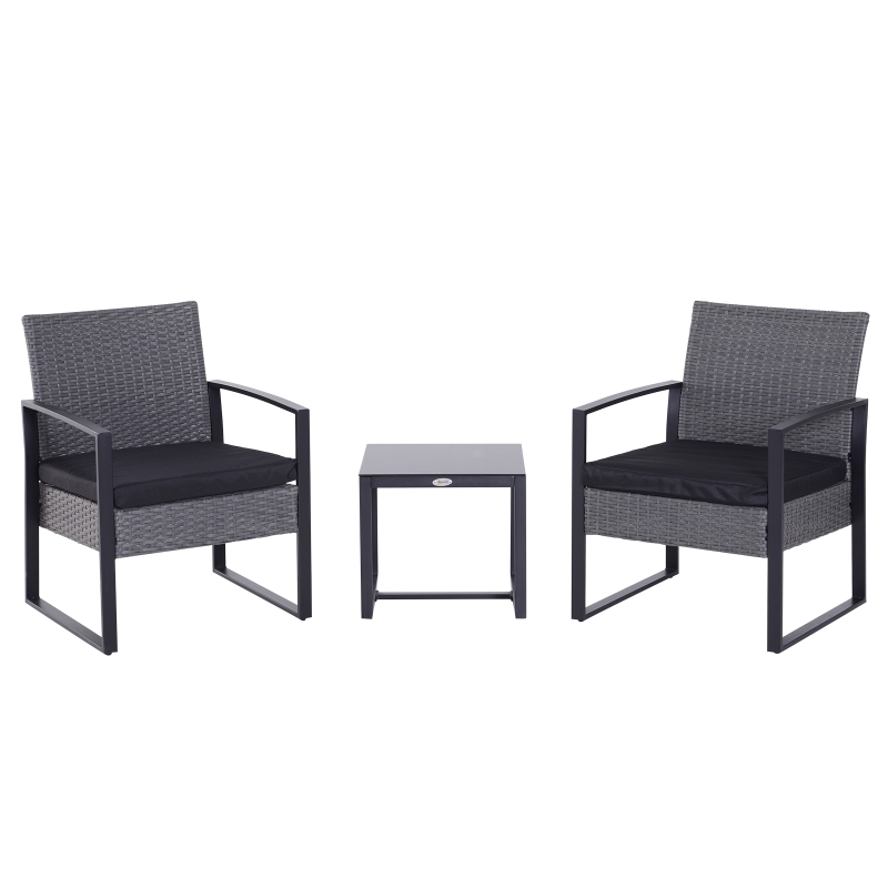 Best 2 Seater Rattan Patio Set W/ Cushions-Grey/Black - Image 11