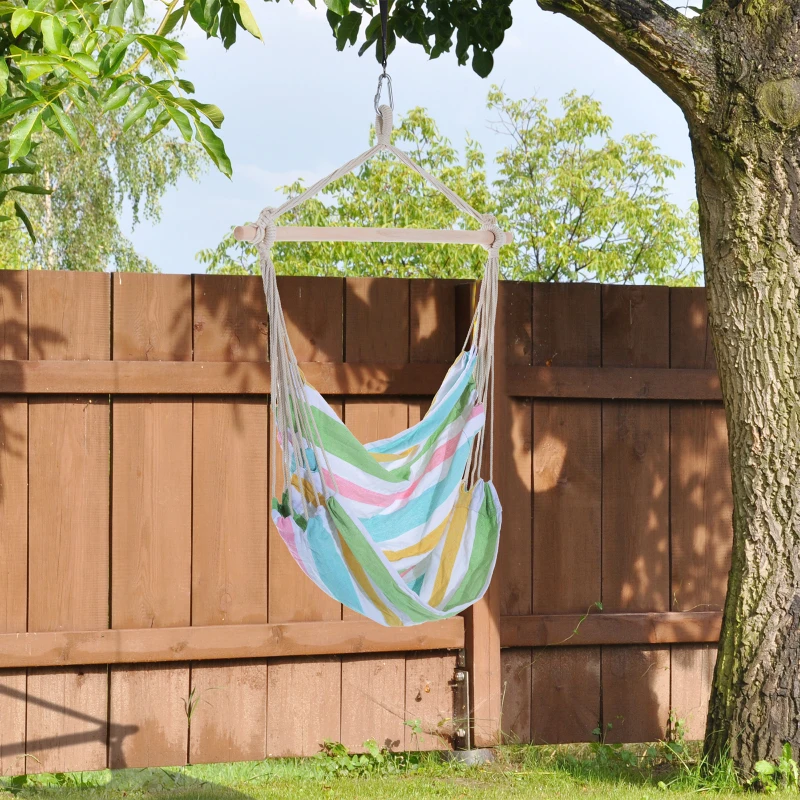 Best Outdoor Hanging Rope Chair with Cotton Rope, Garden Hammock Chair with Wooden Support Bar Cotton Cloth, Portable Garden Chair for Patio & Tree, Green - Image 2