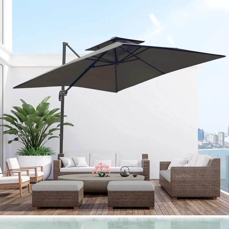 Best Cantilever Parasol 360 Degree Rotation Angle Adjustment Outdoor Market Garden Umbrella - Dark Grey - Image 2