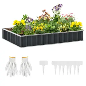 Best 645L Metal Raised Garden Bed, DIY Large Steel Planter Box, No Bottom w/ A Pairs of Glove for Backyard, Patio to Grow Vegetables, Herbs, and Flowers, 258cmx90cm