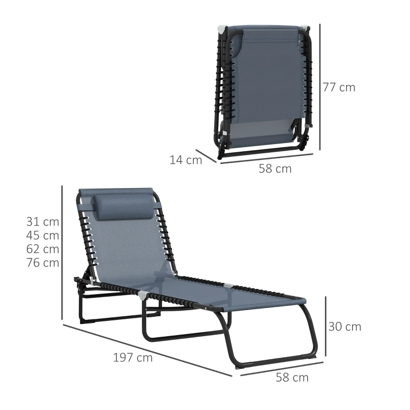 Best Set of Two Folding Sun Loungers, with Four-Position Backs - Grey - Image 3