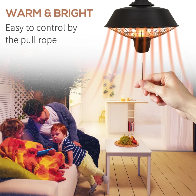Best 2100W Outdoor Ceiling Mounted Halogen Electric Heater Hanging Patio Garden Warmer Light - Black - Image 4