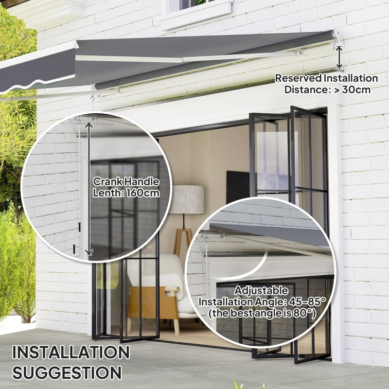 Best 2 x 2.5m Manual Retractable Awning - Dark Grey - Image 9