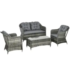 Best Four-Piece Rattan Sofa Set, with Glass-Top Table - Mixed Grey