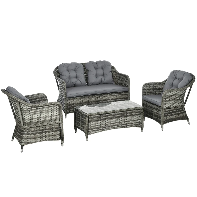 Best Four-Piece Rattan Sofa Set, with Glass-Top Table - Mixed Grey