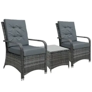 Best 2-Seater Rattan Table Chair Bistro Garden Furniture Set Wicker Table Outdoor Patio