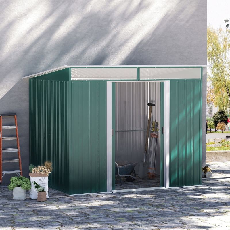 Best 8.5 x 6ft Metal Shed with Lightsky Panels, Garden Storage Tool House with Double Doors for Garden, Patio and Lawn, Green - Image 10
