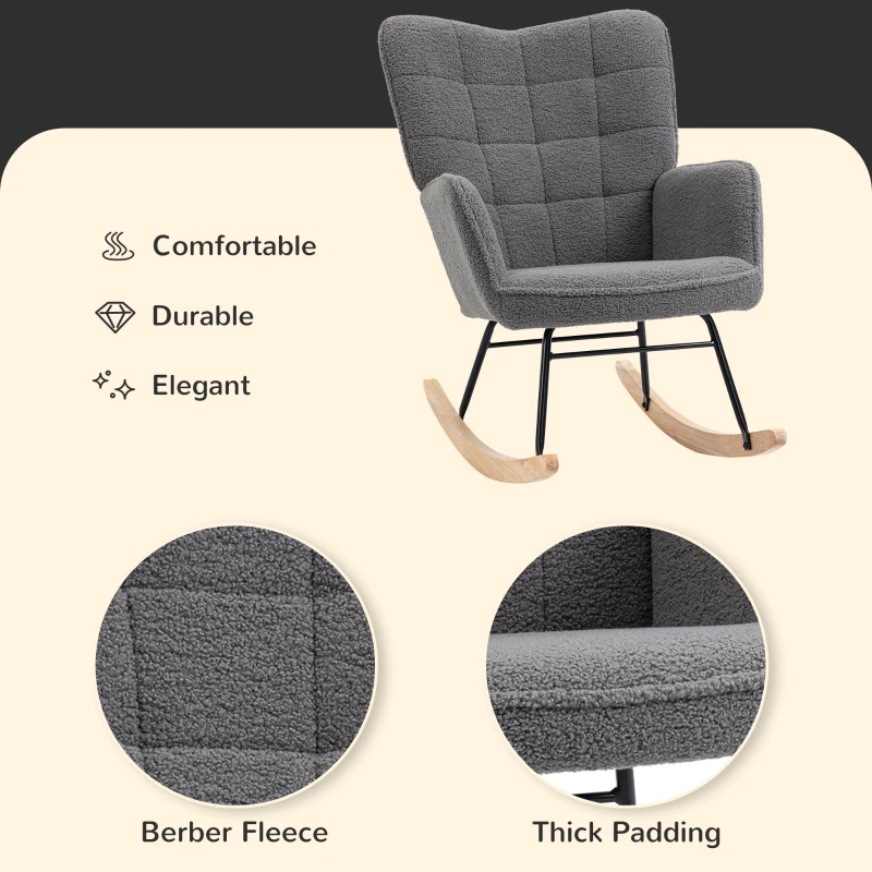 Best Berber Fleece Nursery Glider Rocker for Nursing, Wingback Rocking Chair for Living Room, Dark Grey - Image 5